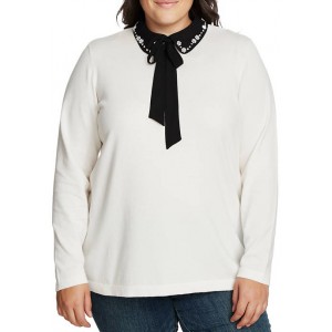 CeCe Plus Size Long Sleeve Embellished Collar Sweater 