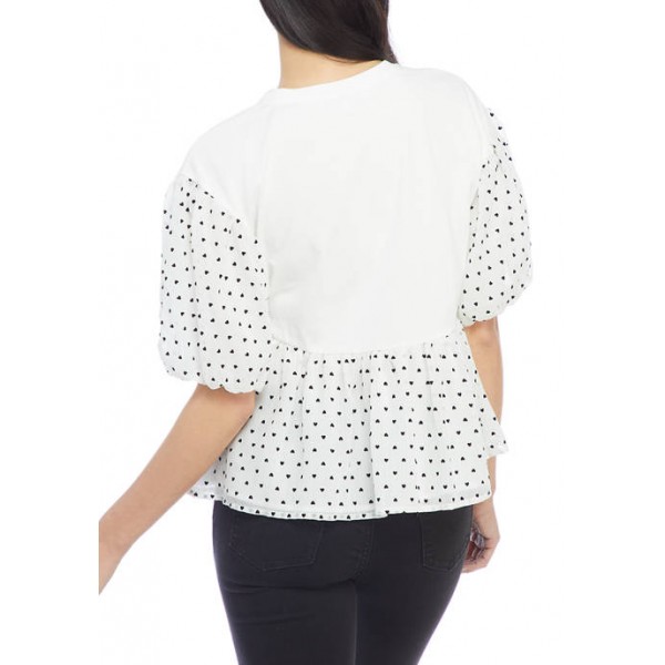 ENGLISH FACTORY Women's Heart Dotted Puff Sleeve Knit Top