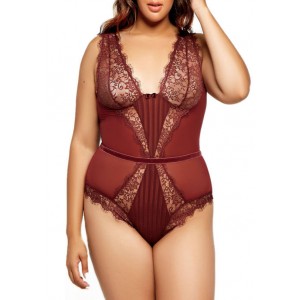 iCollection Plus size Selena Lace and Mesh Bodysuit 