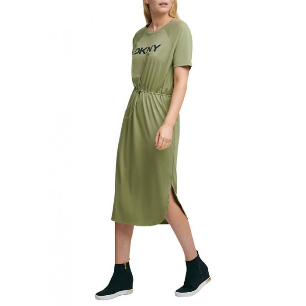 DKNY Short Sleeve Logo Graphic Drawstring Dress