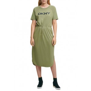 DKNY Short Sleeve Logo Graphic Drawstring Dress 