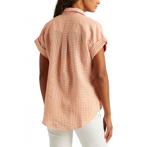Lauren Ralph Lauren Gingham Linen Dolman-Sleeve Shirt