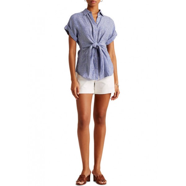 Lauren Ralph Lauren Women's Striped Tie Front Linen Shirt