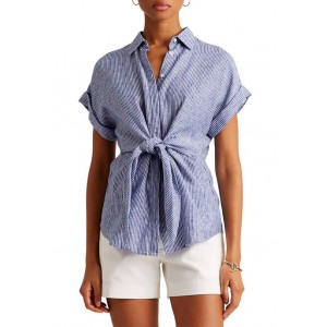 Lauren Ralph Lauren Women's Striped Tie Front Linen Shirt 