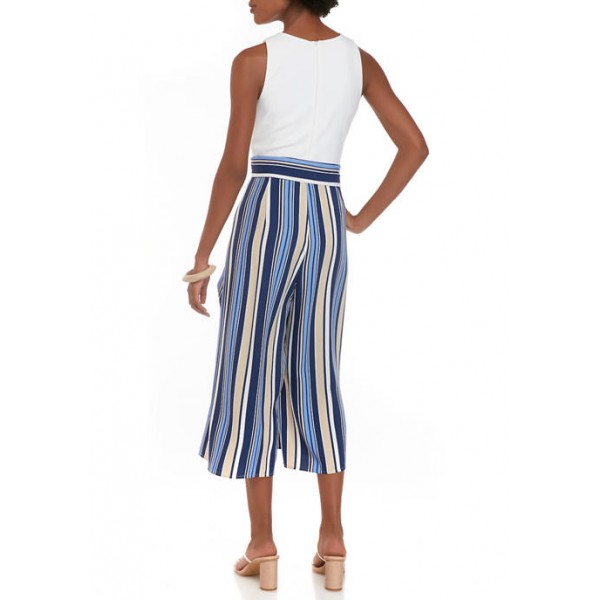 Vince Camuto Women's Solid Top Stripe Bottom Crop Jumpsuit