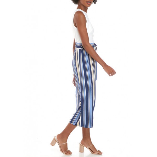 Vince Camuto Women's Solid Top Stripe Bottom Crop Jumpsuit