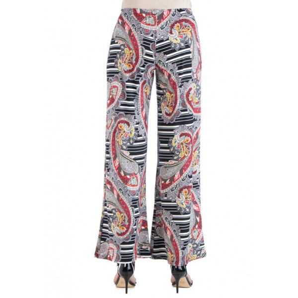 24seven Comfort Apparel Women's Paisley and Striped Palazzo Pants