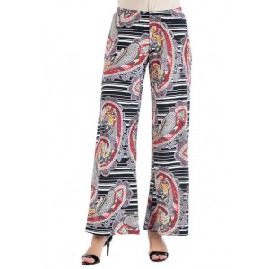 24seven Comfort Apparel Women's Paisley and Striped Palazzo Pants