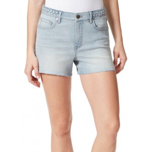 Frayed Women's Denim Shorts with Braided Accents 
