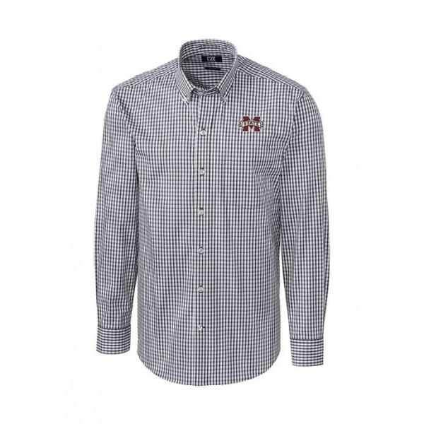 Cutter & Buck Big & Tall NCAA Mississippi State Bulldogs Long Sleeve Stretch Gingham Button Down