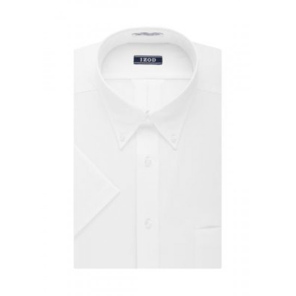 IZOD Short Sleeve White Allover Stretch Regular Fit Dress Shirt