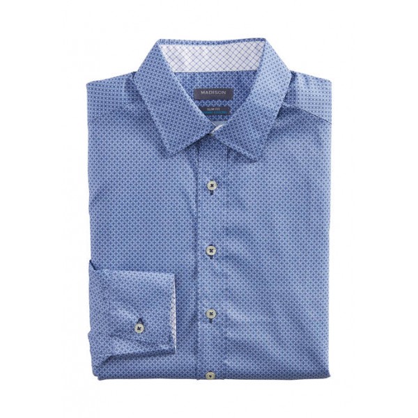 Madison Men's Slim Untucked Check Print Button Down Collar Dress Shirt