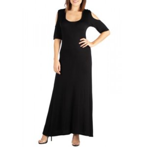 24seven Comfort Apparel Elbow Length Sleeve Cold Shoulder Maxi Dress 
