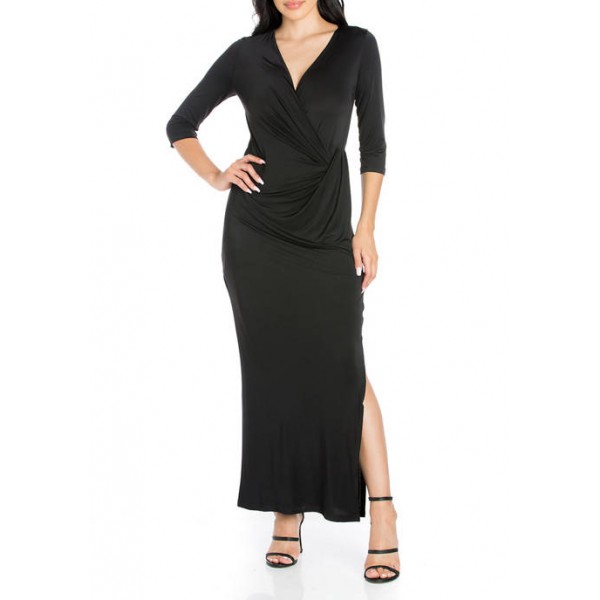 24seven Comfort Apparel Women's Casual 3/4 Sleeve Maxi Dress