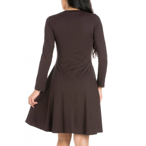 24seven Comfort Apparel Women's Classic Long Sleeve Flared Mini Dress