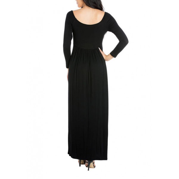 24seven Comfort Apparel Women's Empire Waist Long Sleeve Maxi Dress