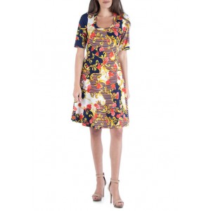 24seven Comfort Apparel Women's Floral Fit and Flare Dress 