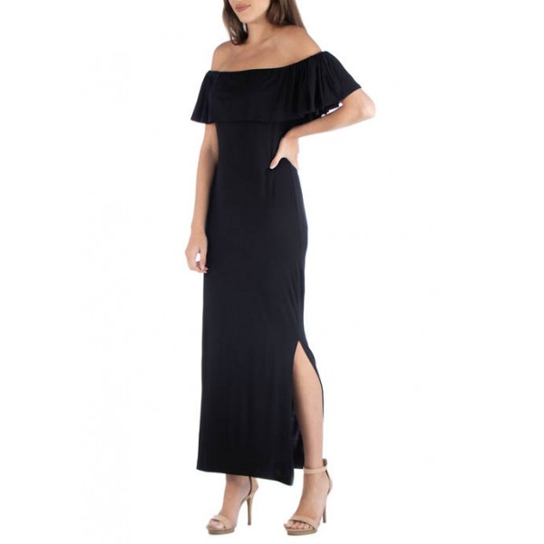 24seven Comfort Apparel Women's Off-the-Shoulder Maxi Dress