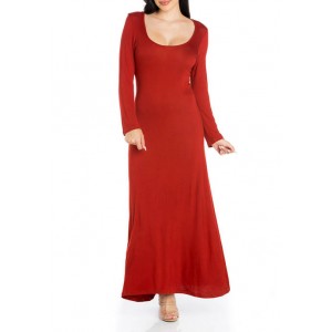 24seven Comfort Apparel Women's V-Neck Long Sleeve Maxi Dress 