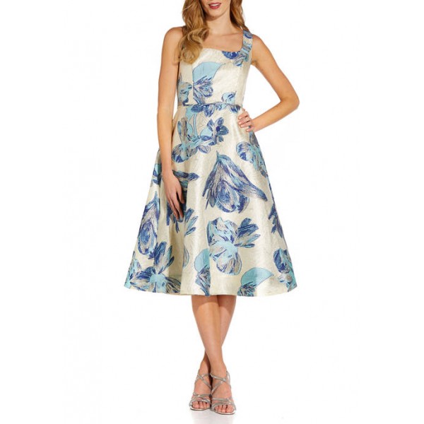 Adrianna Papell Women's Sleeveless Floral Fit-and-Flare Jacquard Dress
