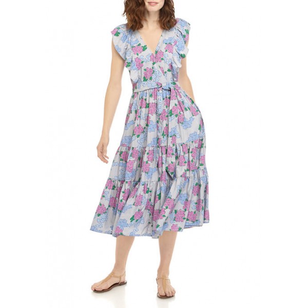 Crown & Ivy™ Women's Flutter Sleeve Wrap Printed Midi Dress