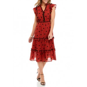 Crown & Ivy™ Women's Ruffle Tier Pom Pom Printed Dress 