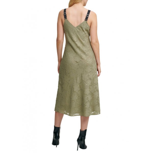 DKNY Sleeveless Clipped Jacquard Midi Slip Dress