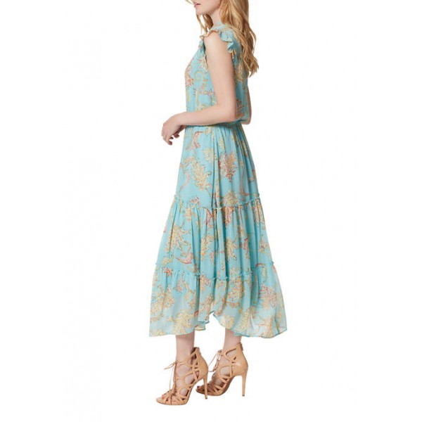 Jessica Simpson Flutter Sleeves Printed Tiered Maxi Dress