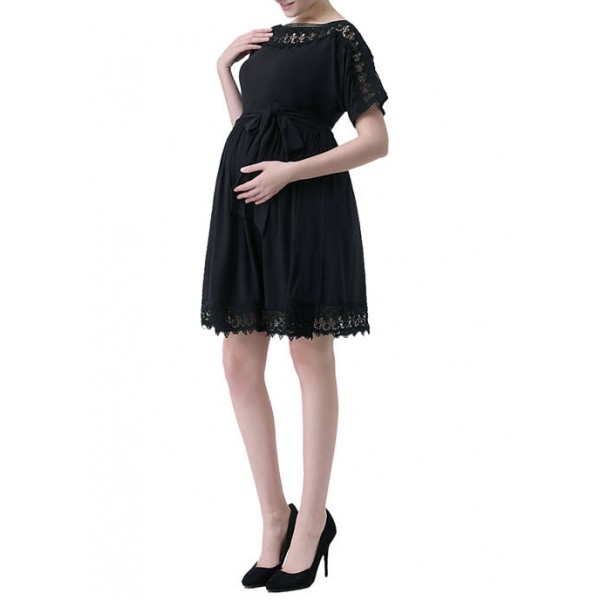 Kimi & Kai Maternity Crochet Lace Trim Dress