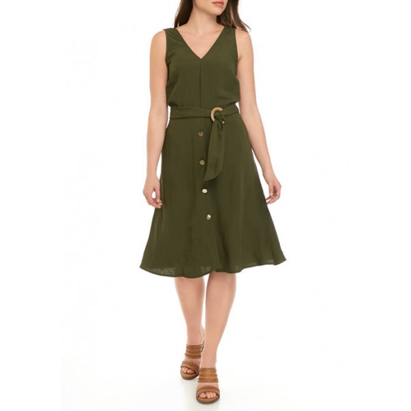Lux II Women's V-Neck Belted Button Dress