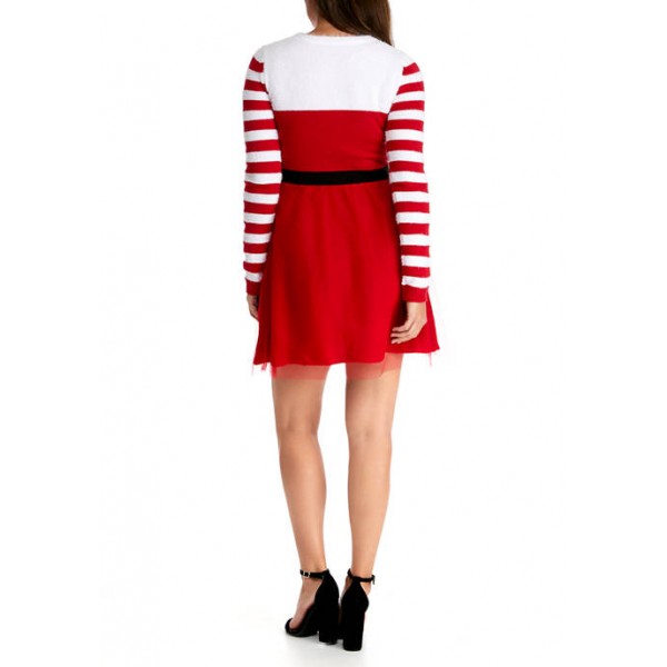 MERRY Wear Women's Tulle Skirt with Candy Cane Sleeve Dress