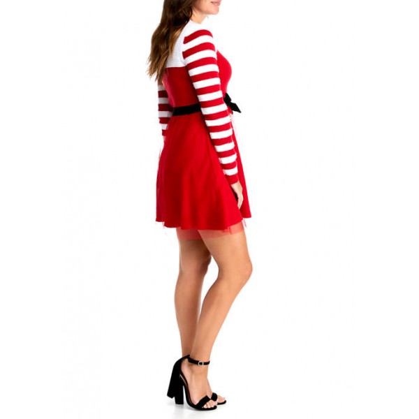 MERRY Wear Women's Tulle Skirt with Candy Cane Sleeve Dress