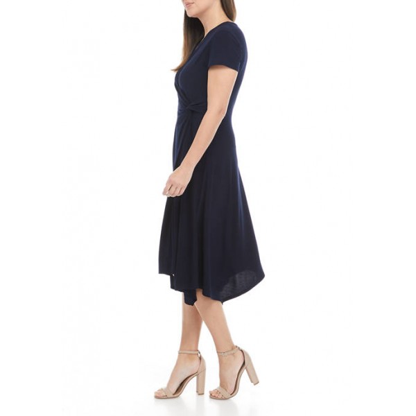 Perceptions Women's Cap Sleeve Asymmetrical Hem Midi Dress