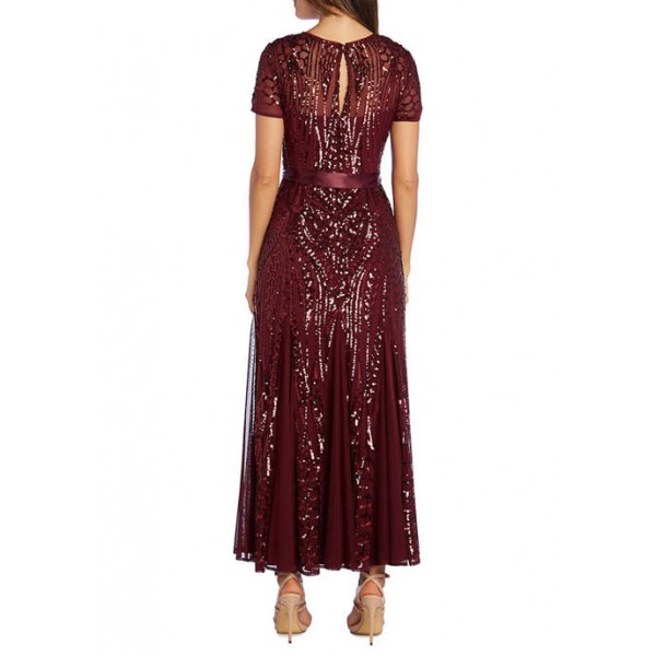 R & M Richards Petite Beaded Sequin Long Gown