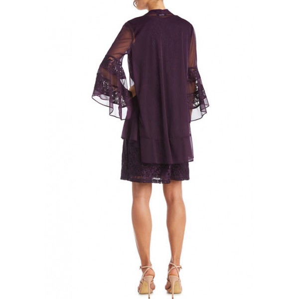 RM Richards 2 Piece Bell Sleeve Jacket Dress Over Lace and Beaded Shift Dress
