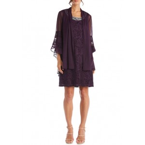 RM Richards 2 Piece Bell Sleeve Jacket Dress Over Lace and Beaded Shift Dress 