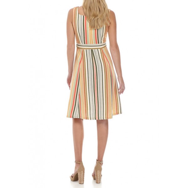 Sandra Darren Women's Sleeveless Square Neck Stripes Fit and Flare Dress