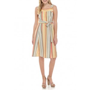 Sandra Darren Women's Sleeveless Square Neck Stripes Fit and Flare Dress