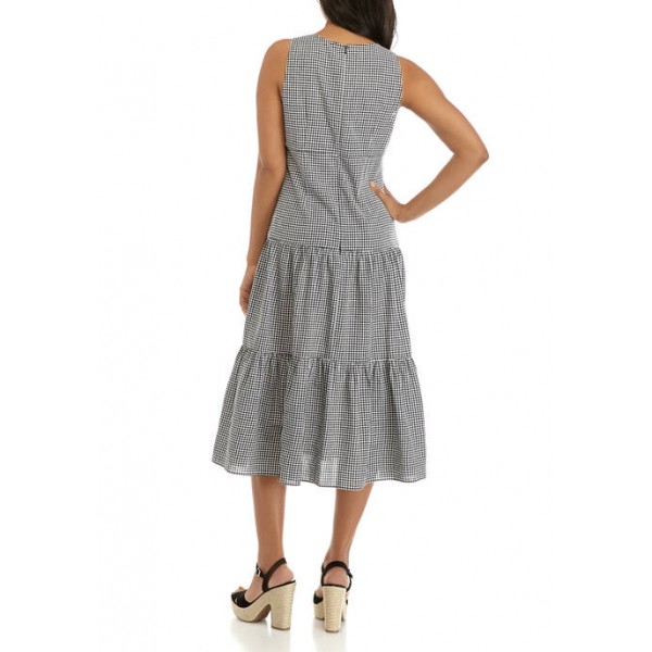Tiana B Women's Sleeveless V-Neck Tier Gingham Midi Dress