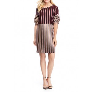 Violet Weekend Short Sleeve Stripe Crepe Dress With Pockets 