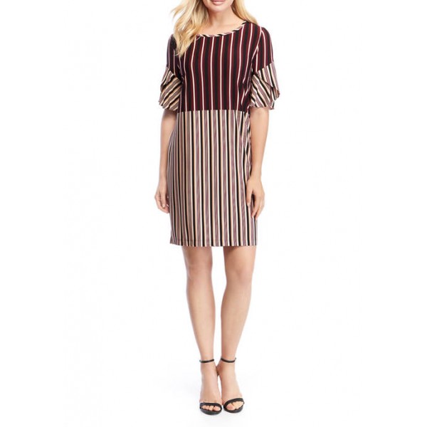 Violet Weekend Short Sleeve Stripe Crepe Dress With Pockets