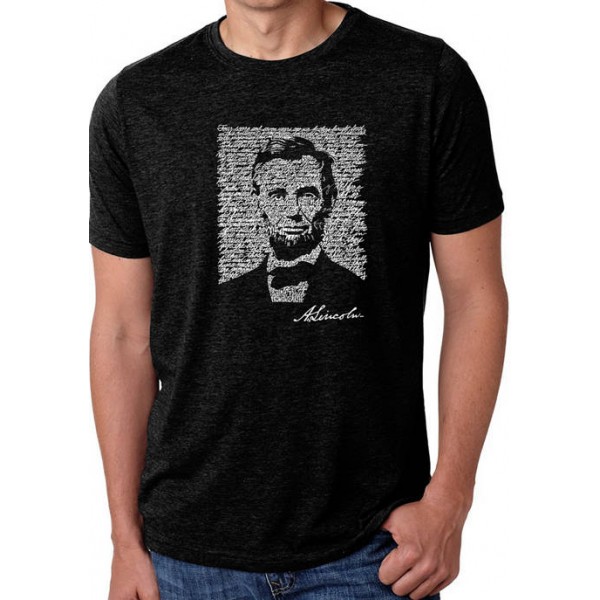 LA Pop Art Premium Blend Word Art Graphic T-Shirt - Abraham Lincoln - Gettysburg Address