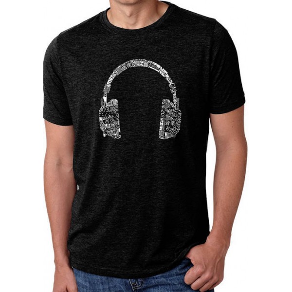 LA Pop Art Premium Blend Word Art Graphic T-Shirt - Headphones - Languages