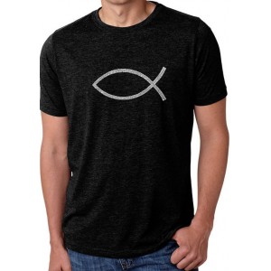 LA Pop Art Premium Blend Word Art Graphic T-Shirt - Jesus Fish 