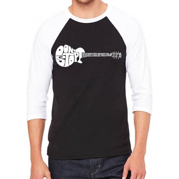 LA Pop Art Raglan Baseball Word Art Graphic T-Shirt - Don't Stop Believin'