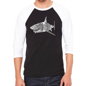 LA Pop Art Raglan Baseball Word Art Graphic T-Shirt - Species of Shark 