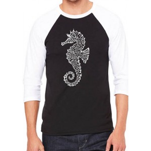 LA Pop Art Raglan Baseball Word Art Graphic T-Shirt - Types of Seahorse