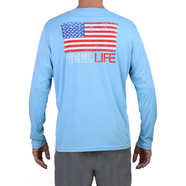 Reel Life Men's Long Sleeve Fishing America Grunge Performance T-Shirt