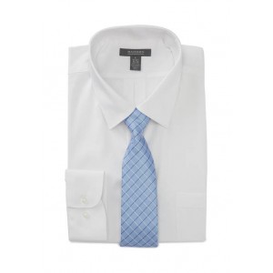 Madison Men's 2 Piece Easy Care Stretch Dress Shirt and Slim Tie Set 