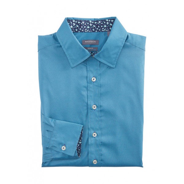 Madison Men's Slim Untucked Geometic Print Button Down Collar Dress Shirt